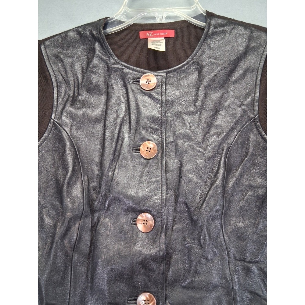 Anne Klein Women's Front 100% Leather Jacket 3/4 Length Button Up Size PM